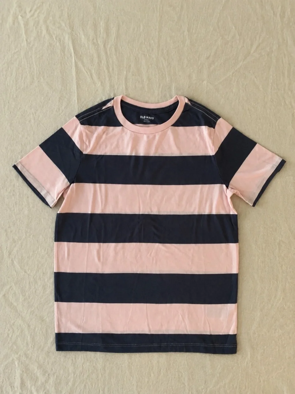 Old Navy Kids Pink Navy Wide Stripe T-Shirt Size L 10-12